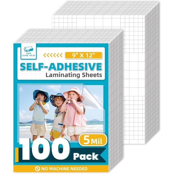 5 Mil Self Adhesive Laminating Sheets, 9 x 12 Inch Laminate Sheets, 100 Pack No Heat Laminating Sheets, Self Sealing Laminating Sheets for Laminator, Round Corner, No Heat, No Machine Needed