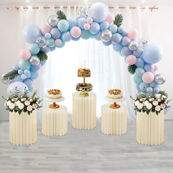 5* Milky White Foldable Paper Column Display Stands, Round Cylinder Wedding Flower Stands, Each Product Max. Load Capacity: About 20kg/44. 09 lbs, Paper Column Stand for Wedding Dessert Flower
