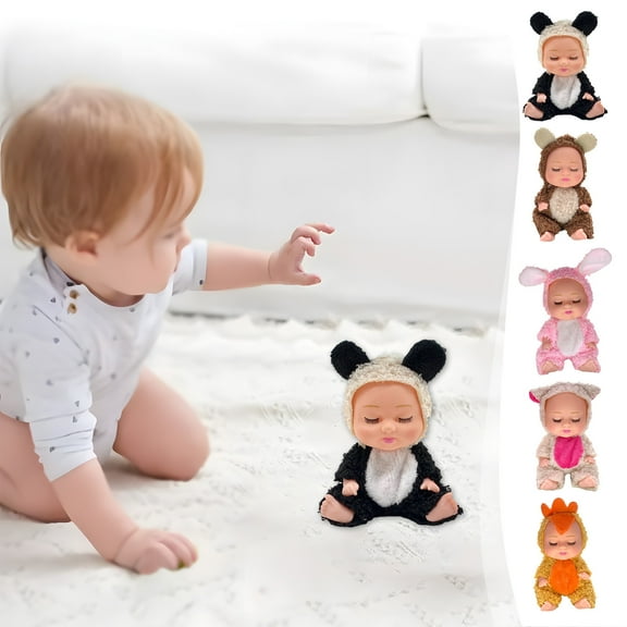 5" Mini Doll with Animals Clothes, Cute Sleep Doll with Clothes, Realistic Washable PVC Doll for Birthday Party Holiday Christmas Gift