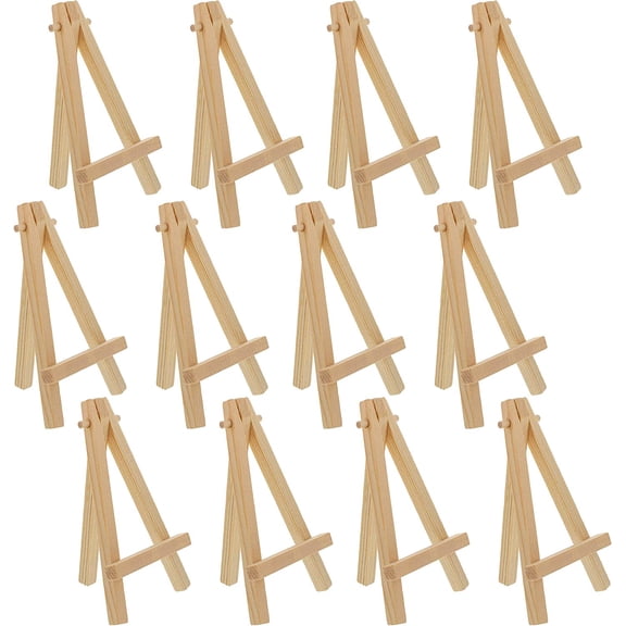 5" Mini Easel (12 Pack) - Natural Wooden A-Frame Tabletop Display Stand, Stand Small Easels for Display, Canvases, Crafts, Business Cards, Signs, Photos, Gifts