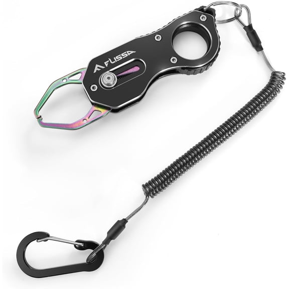 5"" Mini Fish Gripper, 22 Pound Fish Lip Grip Tool with Carabiner and Spring Anti-Lost Rope, Durable Stainless Steel Fish Grabber Gripper, Corrosion Resistant & Portable, Black
