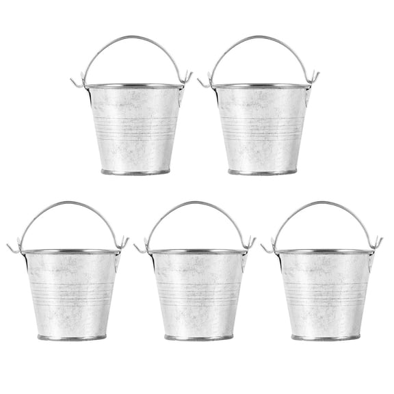 5 Mini Galvanized Buckets Metal Tin Pails for Succulents, Crafts, Party Favors