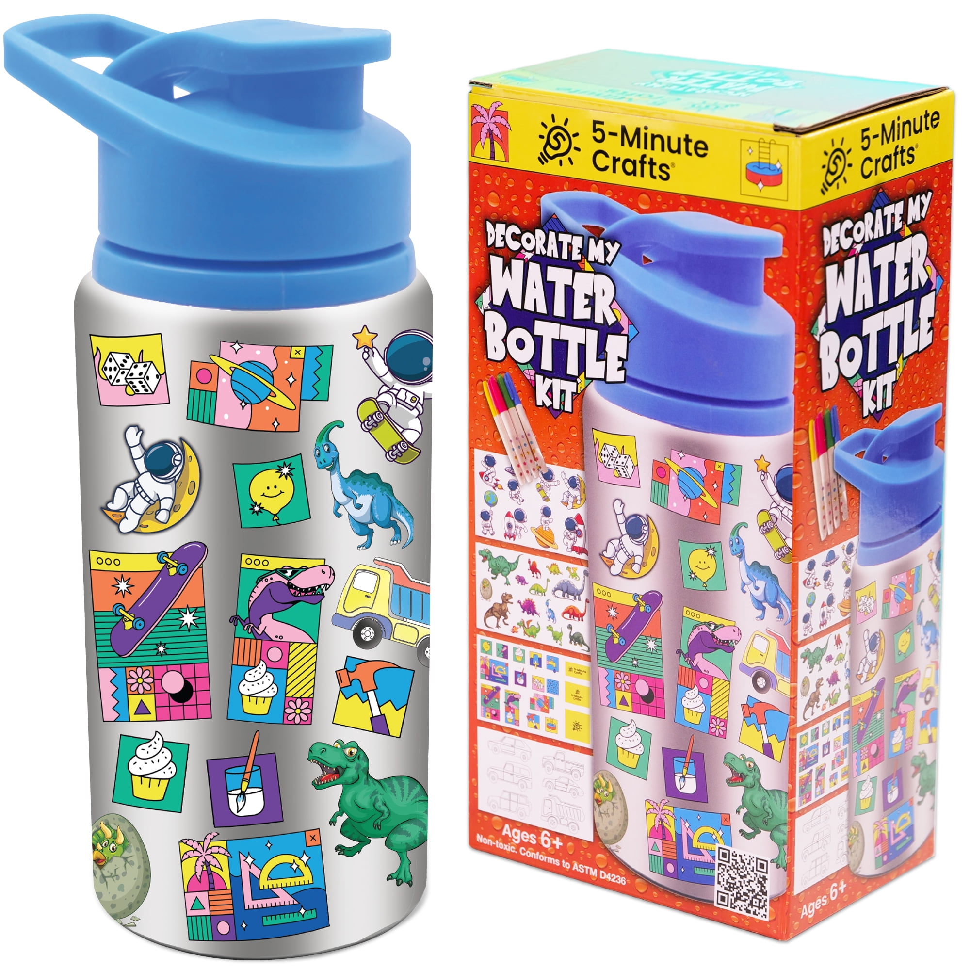 domila Gift for Boys, Decorate Your Own Water Bottle with Fun Stickers  Crafts Kit and DIY Arts Set Blue Vacuum Insulated Travel Mug