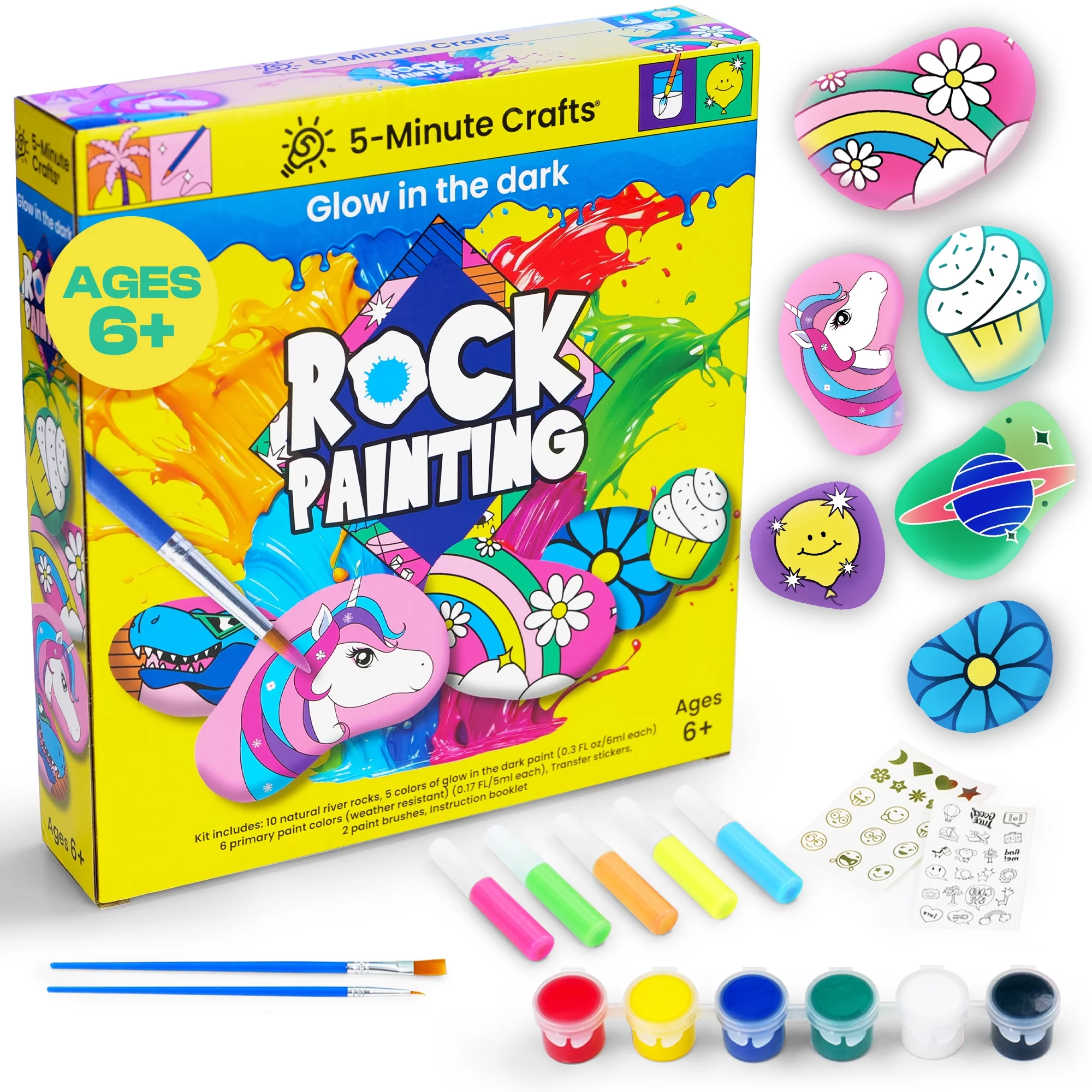 5-Minute Crafts Rock Painting Paint Kit Glow in the Dark Stone Coloring Arts and Crafts Kids Ages 6+