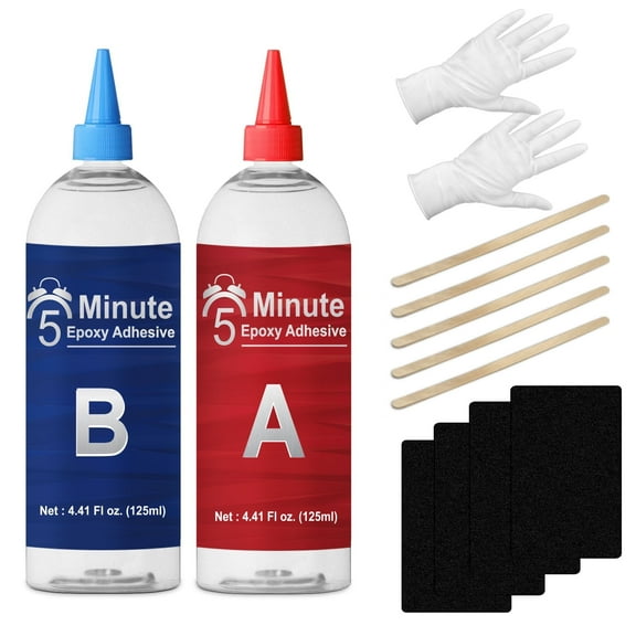 5 Minute Epoxy Glue 8.8oz, Tough Durable Clear Epoxi Adhesives Fast Repair, 2 Part Epoxy Glue Quick Cure Clear for Metal, Wood, Plastic, Glass, Ceramic