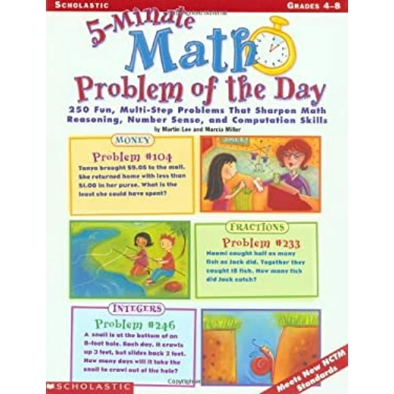 Pre-Owned 5-Minute Math Problem of the Day : 250 Fun, Multi-Step Problems That Sharpen Math Reasoning, Number Sense, and Computation Skills (Paperback) 9780439175395
