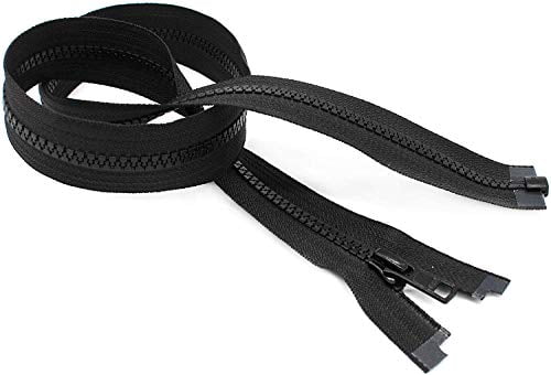 #5 Molded Black Vislon YKK Jacket Separating Zippers - Automatic Lock Slider - Made in The United States (25 Pieces Per Pack) (22" Inches)