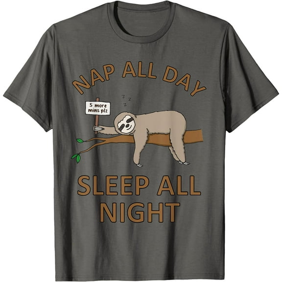 5 More Mins Funny Sloth Sleep Napping Cute Unisex T-Shirt for Men Women Kids Toddler,Charcoal Color,Size 5/6