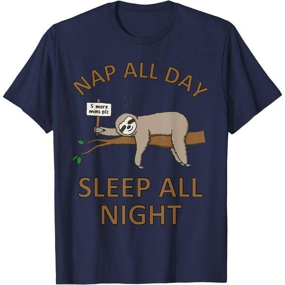 5 More Mins Funny Sloth Sleep Napping Cute Unisex T-Shirt for Men Women Kids Toddler,Navy Color,Size YXS