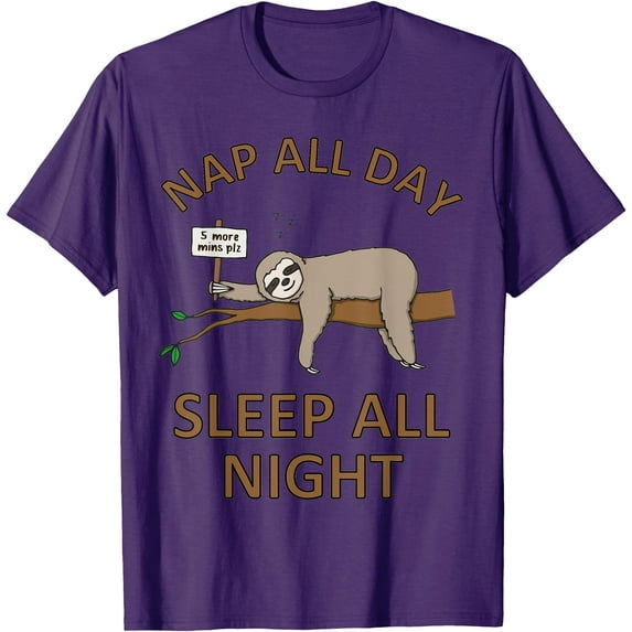 5 More Mins Funny Sloth Sleep Napping Cute Unisex T-Shirt for Men Women Kids Toddler,Purple Color,Size L