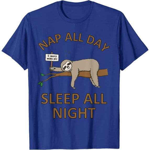 5 More Mins Funny Sloth Sleep Napping Cute Unisex T-Shirt for Men Women Kids Toddler,Royal Blue Color,Size 5/6