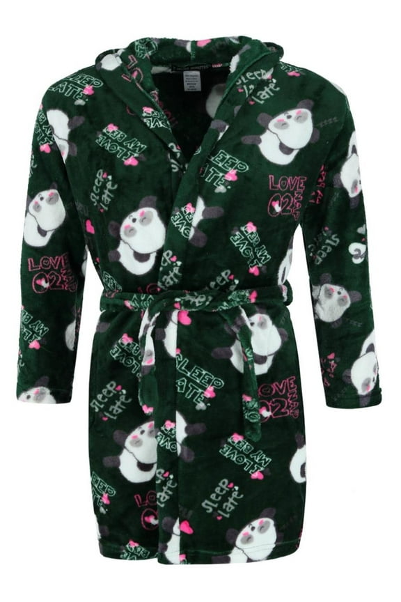 Girl's Panda Print Hooded Plush Robe