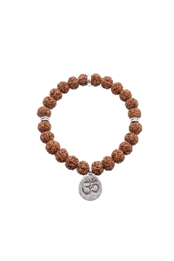5 Mukhi Rudraksha Bracelet with Om Charm, Spiritual Awareness & Protection, Elastic Stretch Fit, Meditation and Yoga Accessory