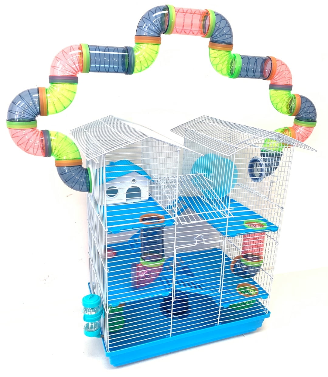 5-Multi Levels LARGE Hamster Cage Small Animal Gerbil Mouse Habitats Rat Home With Complete Set of Running Wheel, Water Bottle, Food Dishes & Interior Platforms and Ladder