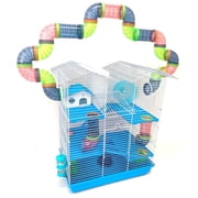 5-Multi Levels LARGE Hamster Cage Small Animal Gerbil Mouse Habitats Rat Home With Complete Set of Running Wheel, Water Bottle, Food Dishes & Interior Platforms and Ladder