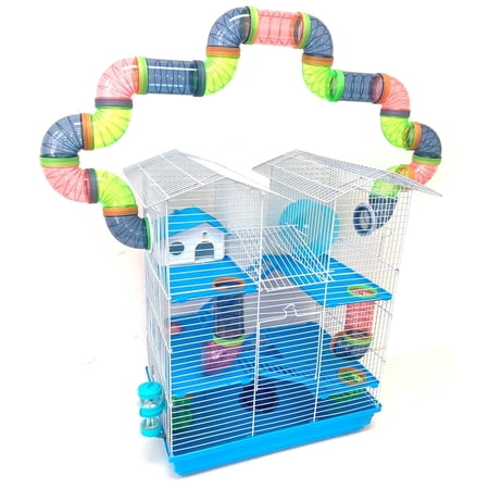 5-Multi Levels LARGE Hamster Cage Small Animal Gerbil Mouse Habitats Rat Home With Complete Set of Running Wheel, Water Bottle, Food Dishes & Interior Platforms and Ladder