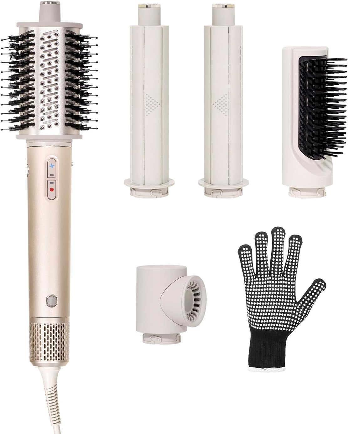 5 in Multifunctional Styling Hair Dryer Brush, 11000RPM Motor with Negative ion tech. Includes auto Curler, Paddle Brush, Oval Brush, Concentrator Nozzle, and Heat-Resistant Glove