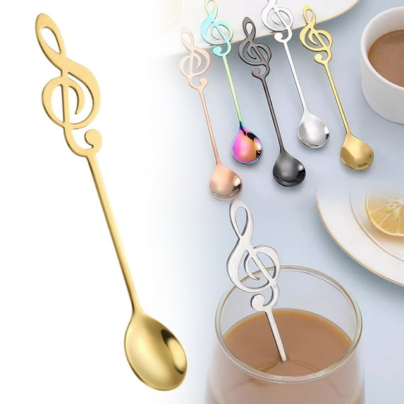 Under $5 A Musical Note Spoon,Musical Note Spoon Gold,Coffee Spoon Stainless Dessert Spoon Fashionable and Music Theme Coffee Tea and Dessert Utensils