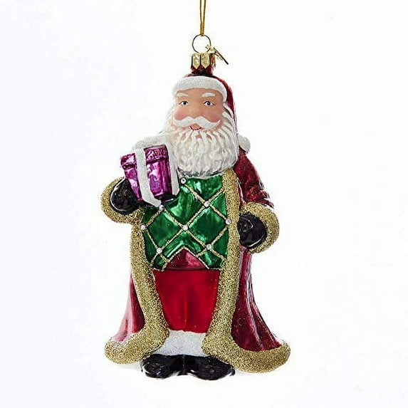 5"NOBLE GEMS GLASS SANTA W/GIFT ORN