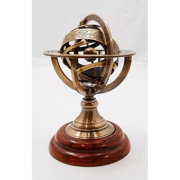 5" Nautical Brass Armillary Astrolabe Sphere Celestial Tabletop Armillary Antique Vintage Zodiac Engraved Armillary