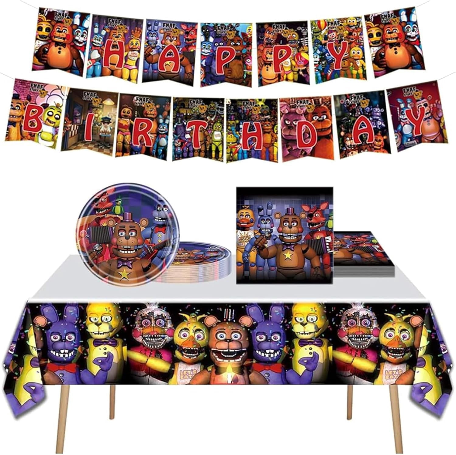5 Nights Birthday Supplies, Freddy's Party Decorations include Banner ...