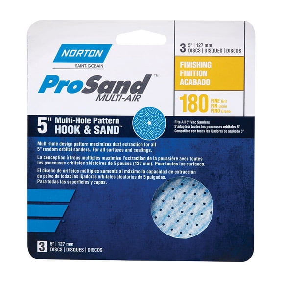 5" Norton 03228 ProSand Multi-Hole Hook & Sand Discs, 180-Grit, 3-Pack