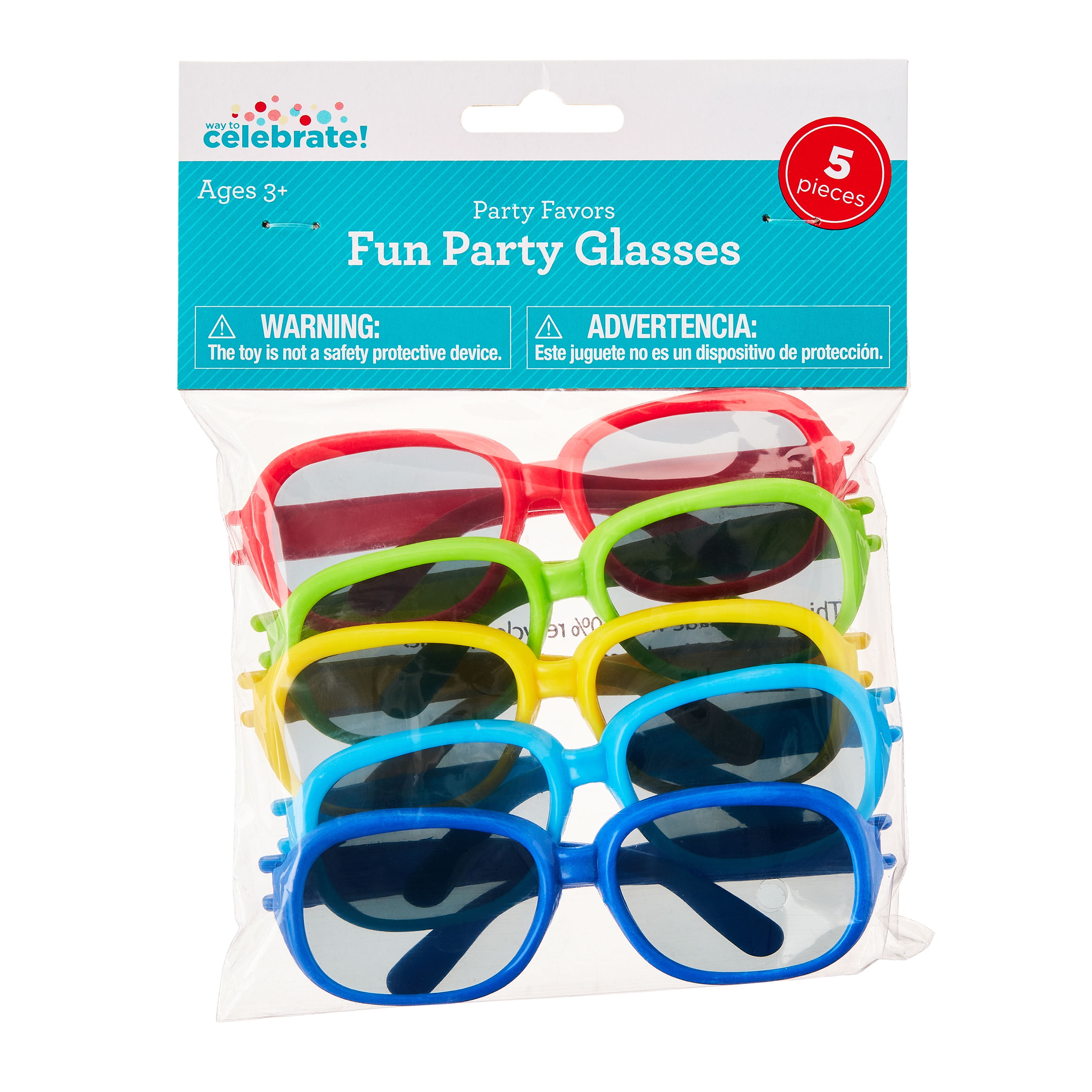 WAY TO CELEBRATE! Multicolor Fun Party Glasses, 5 Count, by Way To Celebrate