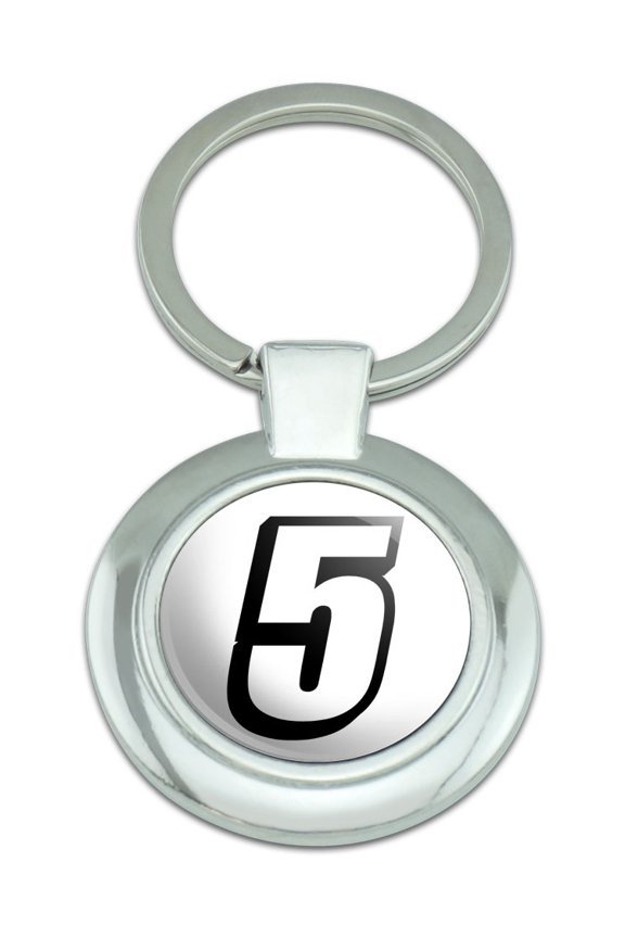 5 Number Five Classy Round Chrome Plated Metal Keychain