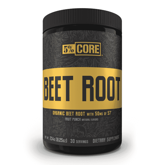 5% Nutrition Core Beet Root | Nitric Oxide Beet Root Powder Pre Workout Additive | 6000mg Beet Root Extract + 50mg S7 | Vegan & Keto | 30 Servings (Fruit Punch)