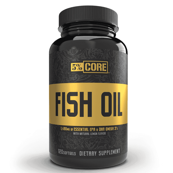 5% Nutrition Core Fish Oil Supplement | 2,500 mg EPA DHA Omega 3 Fatty Acid Supplement | Burpless Fish Oil for Faster Recovery, Joint Support, Heart Health (60 Servings / 120 Softgels)