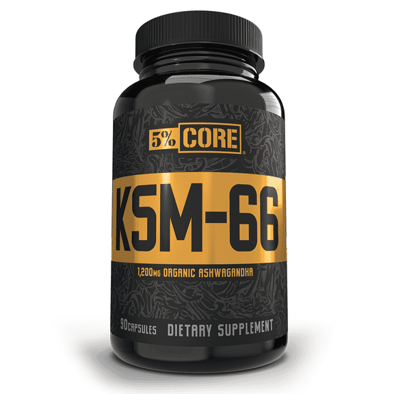 5% Nutrition Core KSM-66 Ashwagandha Organic Root Powder Extract Supplement (45 Servings, 90 Capsules)