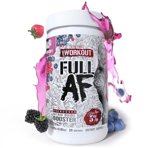 5% Nutrition Full AF Pre-Workout Stim-Free Powder Supplement, Caffeine-Free Max Pumps, 20 Servings (Wildberry)