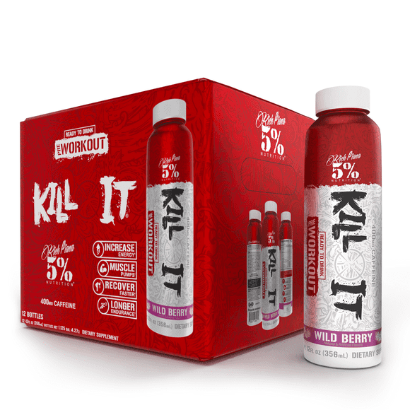 5% Nutrition Kill It Ready-to-Drink High Stim Pre Workout | 400mg Caffeine Energy Drink | Extreme Pump, Endurance, Focus & Hydration | Citrulline, Beta Alanine, Taurine | 12 Pack (Wild Berry)