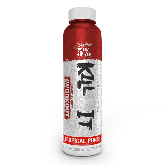 5% Nutrition Kill It Ready-to-Drink High Stim Pre Workout Supplement Caffeine Energy Drink Extreme Pump, Endurance, Focus & Hydration Citrulline, Beta Alanine, Taurine 12 Oz Bottle (Tropical Punch)