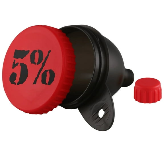 5% Nutrition Large Portable Supplement Funnel | 100mL Capacity | Great for Protein, Meal Replacement, Pre Workout | 3-in-1 Scoop, Storage & Powder Funnel for Easy & Fast Mixing (Black w/Red Lid)