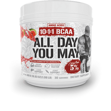 5% Nutrition Rich Piana AllDayYouMay BCAA Powder Supplement, Premium Intra & Post Workout Amino Acids, Hydration, Endurance, Muscle Recovery, Joint & Liver Support 16.9oz 30 Servings (Watermelon)
