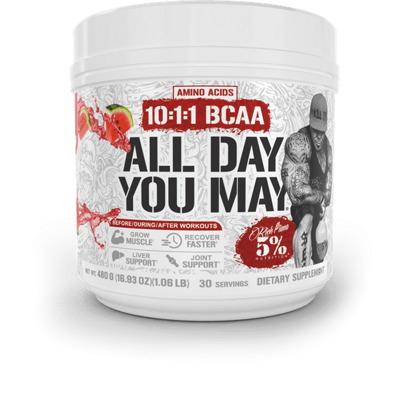 5% Nutrition Rich Piana AllDayYouMay BCAA Powder Supplement, Premium Intra & Post Workout Amino Acids, Hydration, Endurance, Muscle Recovery, Joint & Liver Support 16.9oz 30 Servings (Watermelon)