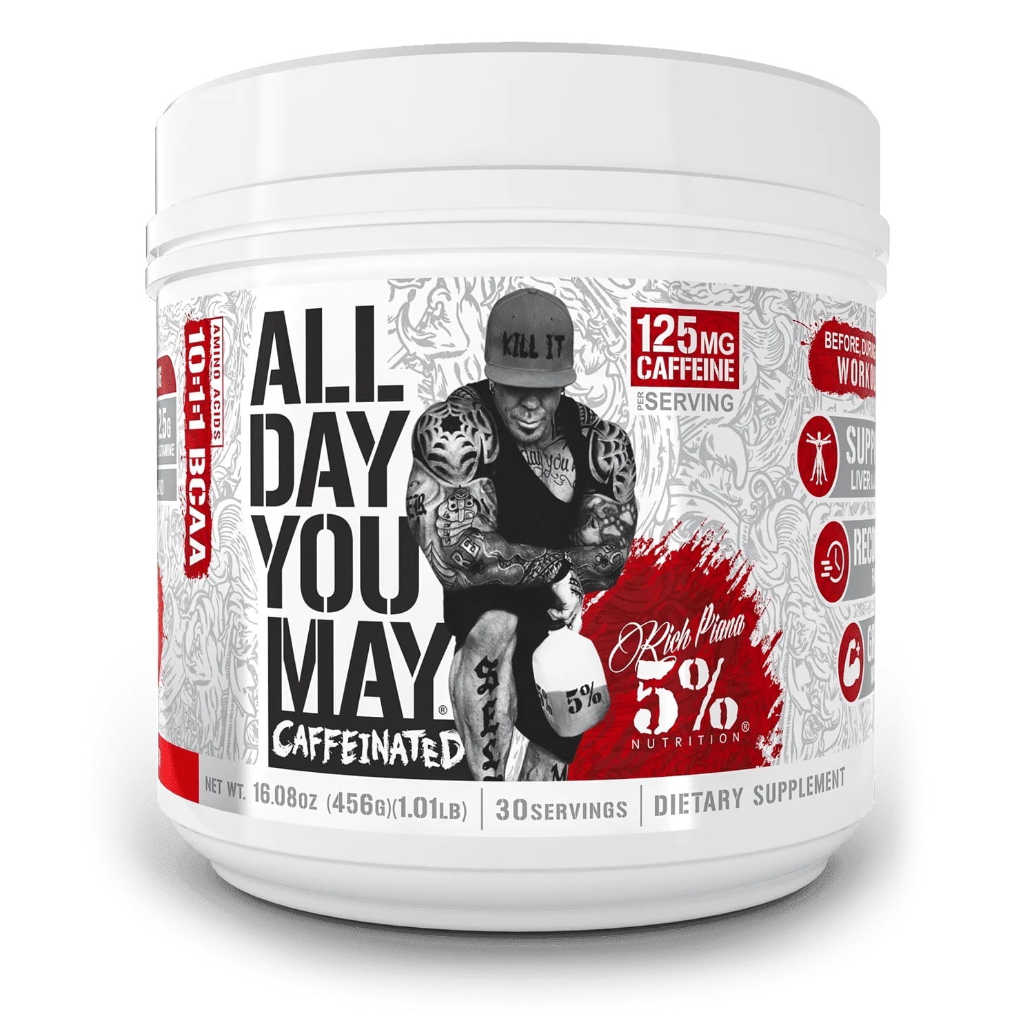 5 Nutrition Rich Piana AllDayYouMay Caffeinated BCAA Energy Powder