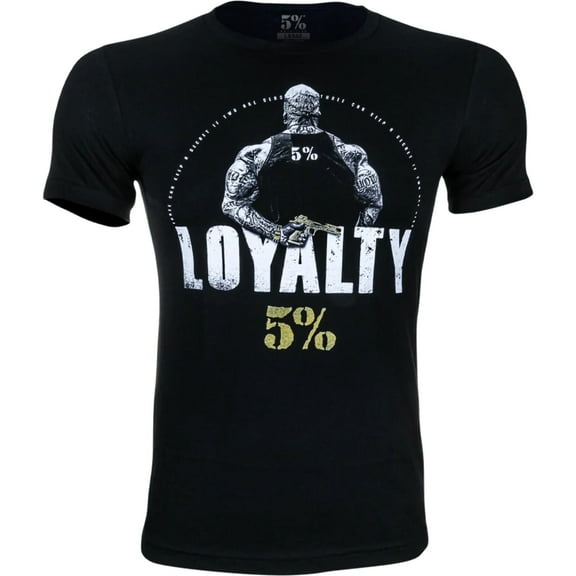 5% Nutrition Rich Piana Black Muscle T-Shirt, Loyalty Cotton Short Sleeve Workout Gym Shirt for Men