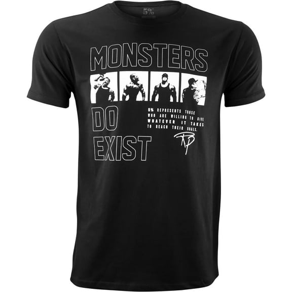 5% Nutrition Rich Piana Black Muscle T-Shirt, Monsters Do Exist Short Sleeve Men's Workout Gym Shirt