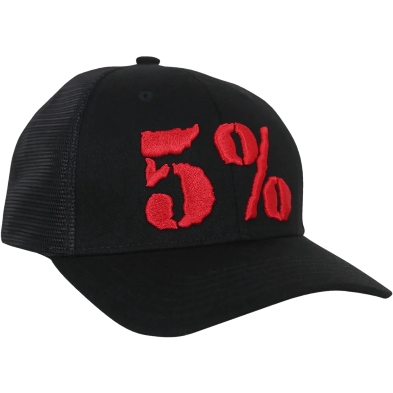 5% Nutrition Rich Piana Black Trucker Hat, Snapback Baseball Hat - Back Mesh Adjustable Flexfit Curve Bill Cap for Men and Women, Embroidered Red 5 Percent Logo