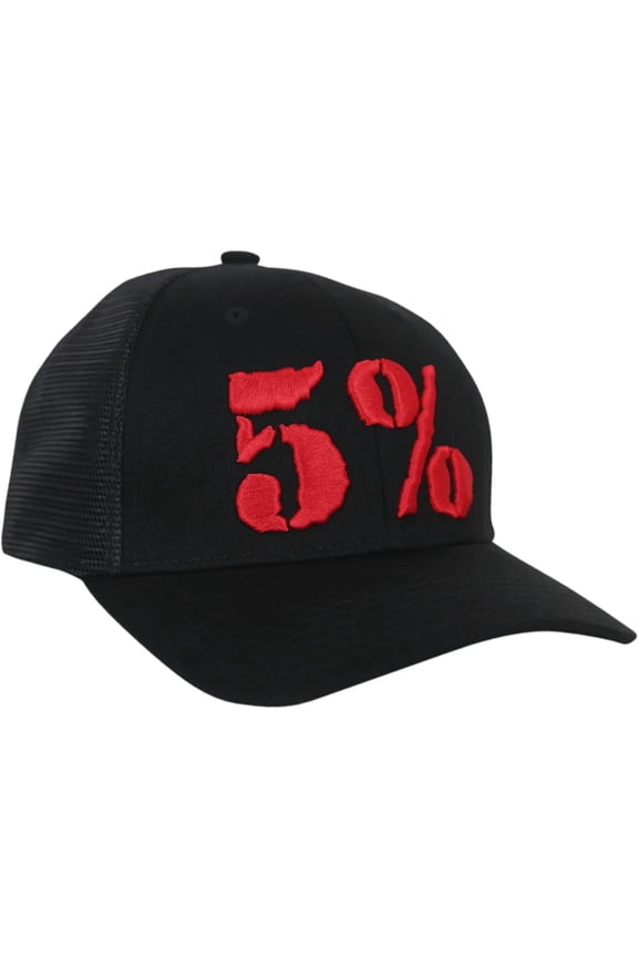 Rich Piana Black Trucker Hat, Snapback Baseball Hat - Back Mesh Adjustable Flexfit Curve Bill Cap for Men and Women, Embroidered Red 5 Percent Logo