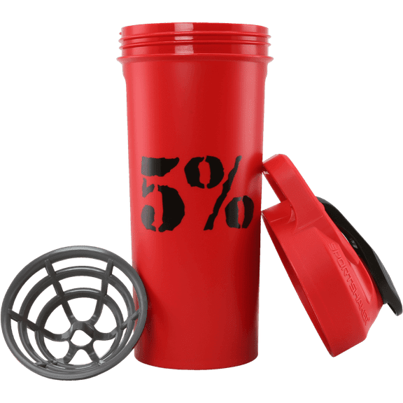 5% Nutrition Rich Piana Gym Protein Shaker Bottle | Fits Most Cup Holders | Leak-Proof | Measurement Line | BPA-Free Plastic | Internal Mixer 20oz Red Black