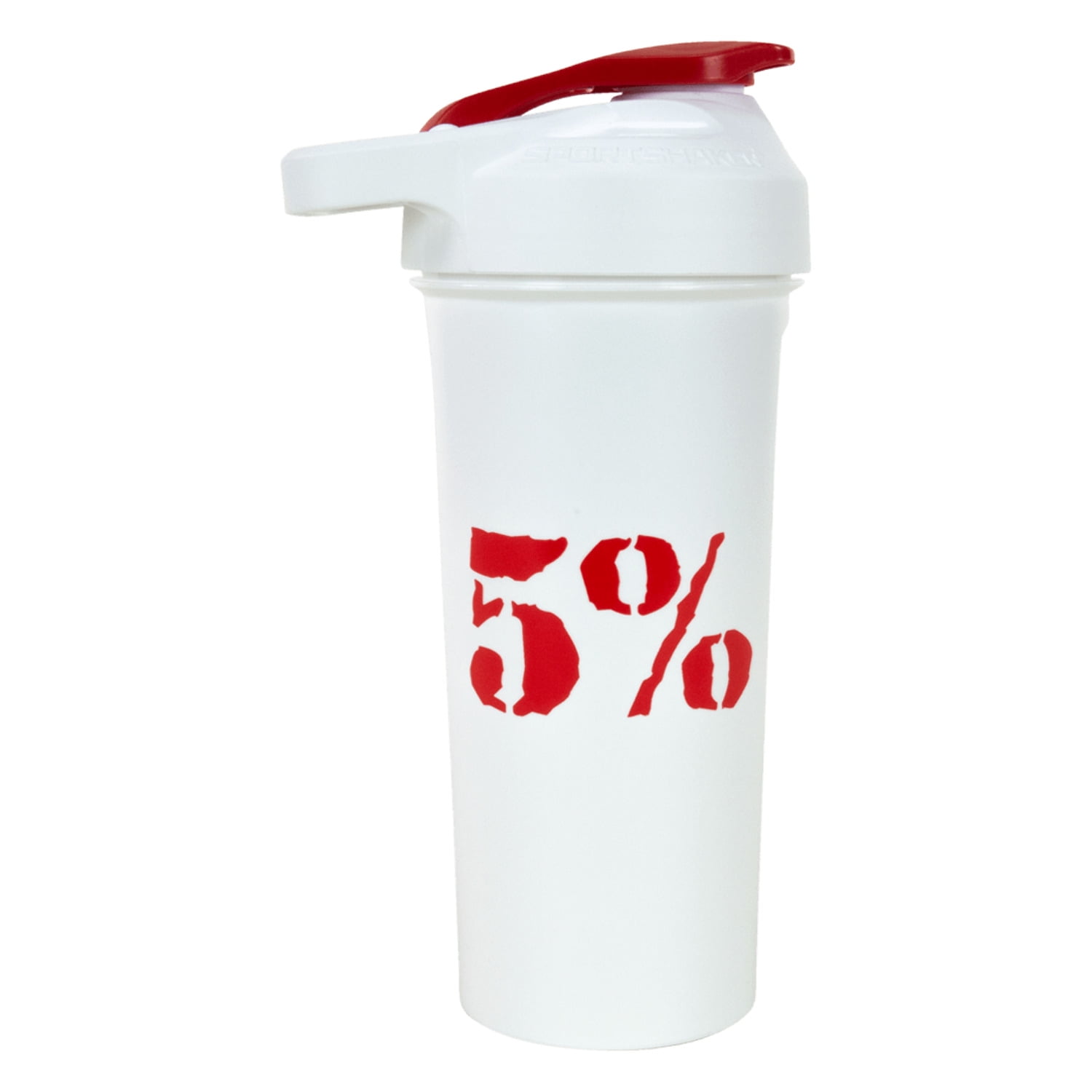 5% Nutrition Rich Piana Gym Protein Shaker Bottle | Fits Most Cup Holders | Leak-Proof | Measurement Line | BPA-Free Plastic | Internal Mixer 20oz | White Red