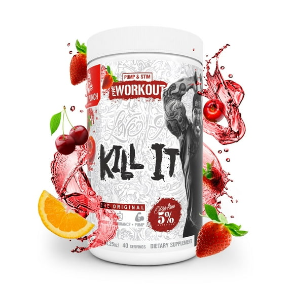 5% Nutrition Rich Piana Kill It Pre-Workout Powder Supplement with Creatine & Caffeine for Pump, 40 Servings (Fruit Punch)