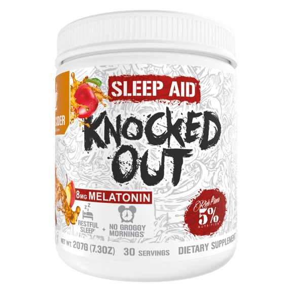 5% Nutrition Rich Piana Knocked Out Natural Sleep Aid | Post-Workout Recovery & Deep Sleep Supplement | GABA, Melatonin, Chamomile, Tyrosine, 5-HTP, & More | 7.2 oz, 30 Servings (Apple Cider)