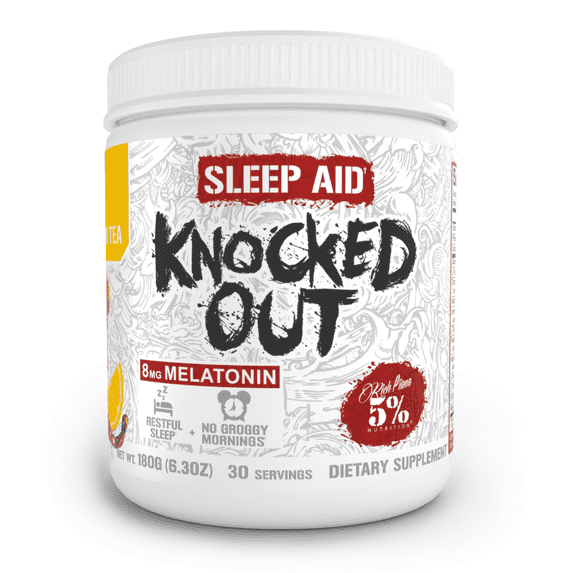 5% Nutrition Rich Piana Knocked Out Natural Sleep Aid | Post-Workout Recovery & Deep Sleep Supplement | 6.3 oz, 30 Servings (Honey Lemon Tea)