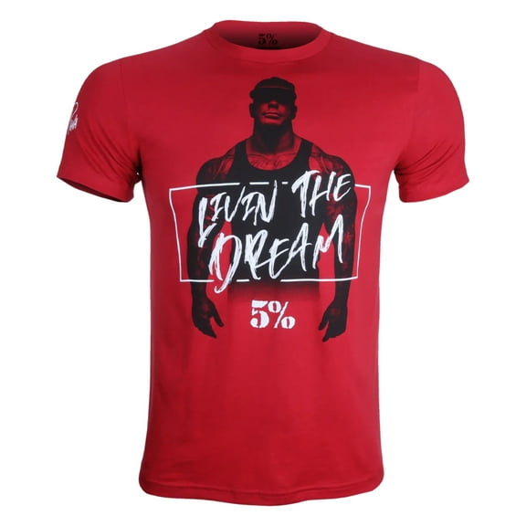 5% Nutrition Rich Piana Livin The Dream 100% Cotton Red T Shirt, Short Sleeve Muscle Fit Shirt Workout Mens T Shirt, Gym Clothes for Men, Exercise Fitness Gear - Medium