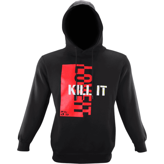 5% Nutrition Rich Piana Men's Black Hoodie, Love It Kill It Pullover Long Sleeve Workout Sweatshirt