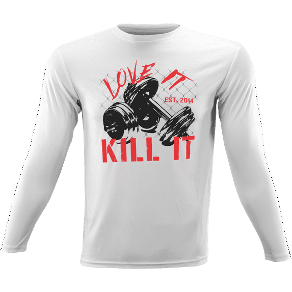 5% Nutrition Rich Piana Men's White Pullover Sweatshirt, Love It Kill It Long Sleeve Workout Shirt